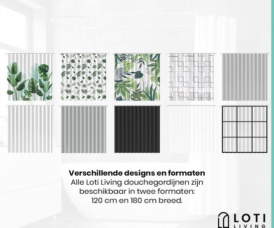 Loti Living Duschvorhang Anti-Schimmel - Matt Transparent Schwarz - Inklusive Ringe - Wasserdicht - PEVA - Duschvorhang 180x200 cm
