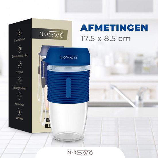 Noswo Blender To Go - Tragbarer Mixer - Tragbarer Mixer - Mini-Mixer für unterwegs - Smoothie Maker - Kabelloser Mixer - Blau