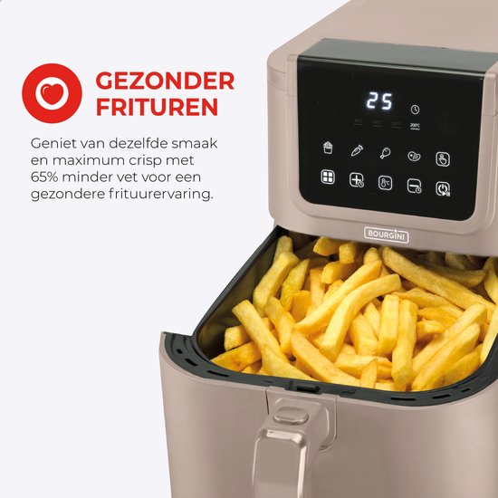 Bourgini Slimfit Airfryer XL Beige - Heißluftfritteuse - 5 Liter - 1500W - PFAS frei