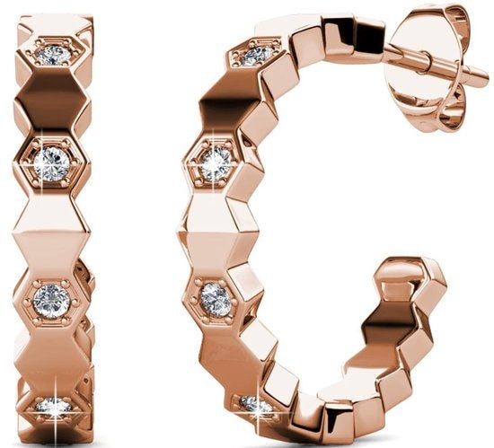 Yolora Damen Ohrringe mit Kalpa Camaka Kristallen - Farbe Rose - 18K Rose Gold vergoldet - Damen Ohrringe Rose Gold - Schmuck - Luxuriöse Geschenkbox - Geschenkbox - Exklusive Geschenkbox - Schöne Geschenkverpackung