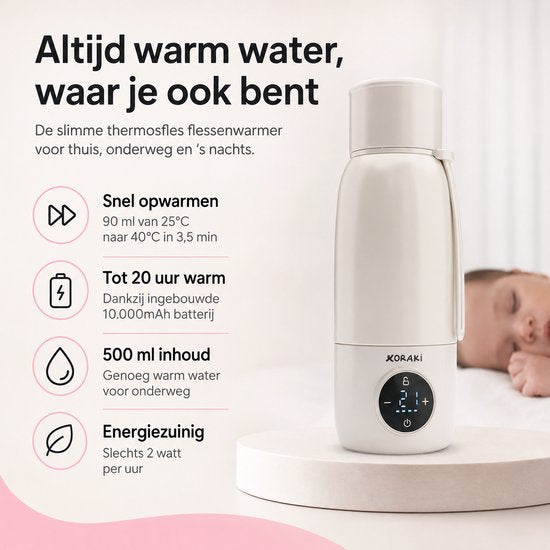 Koraki® Thermosflaschenwärmer - Kabelloser Flaschenwärmer - für unterwegs - 500ml