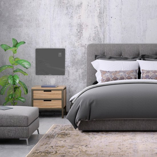 VONROC Luxury electric heater - Konvektorheizung mit Glasscheibe - 500W/1000W - Beheizt Räume bis zu 12m2 - Gesteuert sowohl mit App (über Wifi) als auch manuell - Einstellbarer Thermostat und Timer - Grau