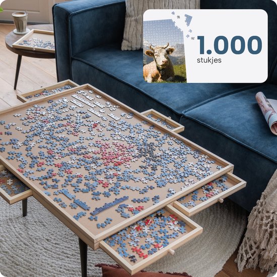 Puzzleplatte für 1000 Puzzleteile mit 6 Schubladen – Puzzlematte mit Aufbewahrungssystem – Puzzlebrett aus Holz – Puzzletisch inklusive Abdeckplatte – BREND BR-2216