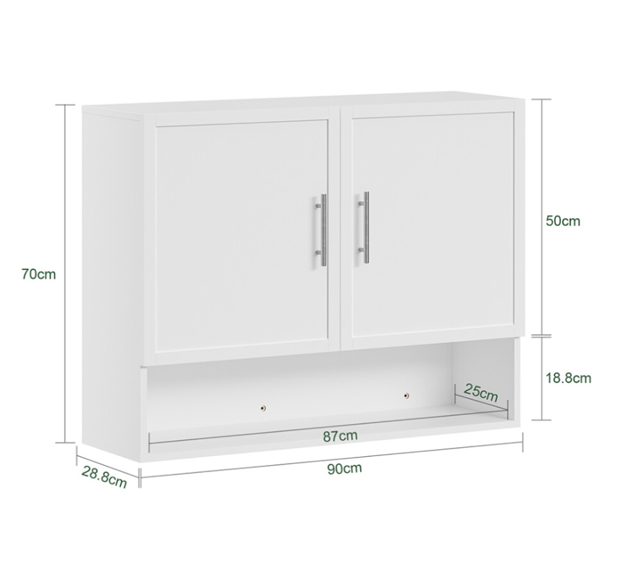SoBuy Wandschrank 90 x 70 x 28,5 cm – Weiß – 2 Türen – Verstellbares Einlegeboden