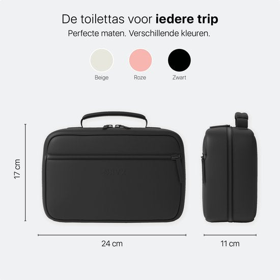 ONYX Kulturtasche Schwarz - Schminktasche - Kosmetiktasche - Intelligentes Layout - Beautycase & Schminkspiegel - Kosmetiktasche zum Aufhängen mit Haken - Damen und Herren - Größe: M