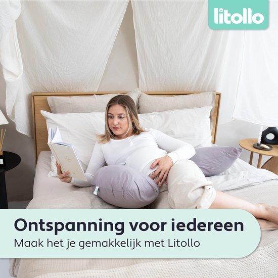 Litollo® Schwangerschaftskissen (J-förmig) - Seidenkissen - Stillkissen - Körperkissen - 145cm - Abnehmbarer Bezug - Grau