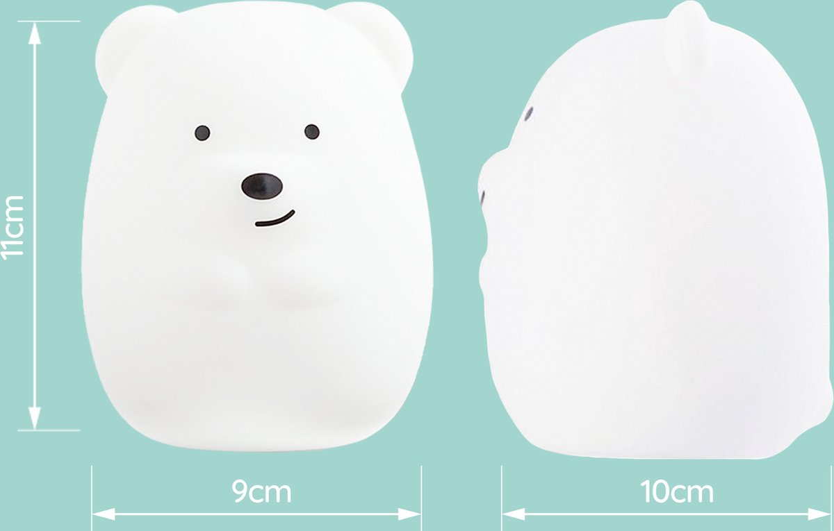Sleepy Friends Kinder-Nachtlicht Bär - 8 Farben - Dimmbar und USB aufladbar - 95 x 97 x 100 mm - Nachtlicht für Baby- und Kinderzimmer