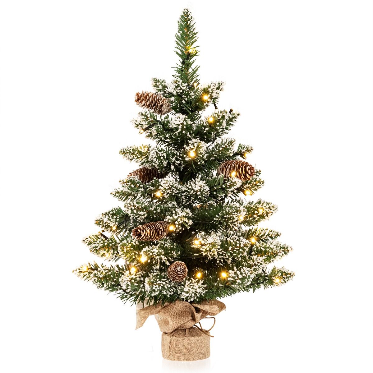 Coast Künstlicher Weihnachtsbaum Tischplatte 64 cm Grün - Mini-Weihnachtsbaum mit Schnee - 50 LED-Lichter - 8 Lichtstufen