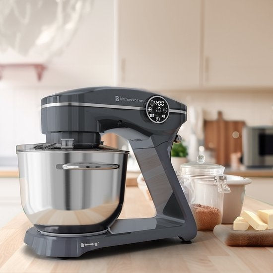 KitchenBrothers Küchenmaschine - Touch Display und Timer - Küchenroboter - 6L - 1800W - Aluminium - Anthrazit