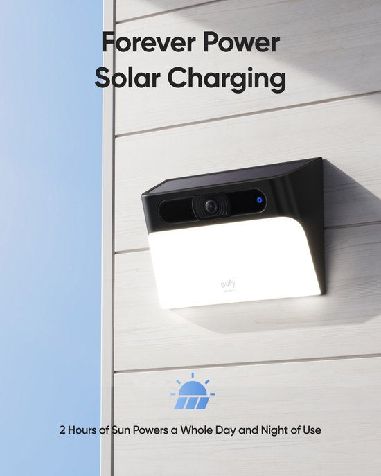 eufy security Solar-Wandleuchtenkamera S120 – Wandleuchte – Drahtlose Überwachungskamera mit integrierter Solar-LED-Wandleuchte – Farb-Nachtsicht – KI-Bewegungserkennung – Zwei-Wege-Audio – IP65 wetterfest – Keine Abonnementkosten