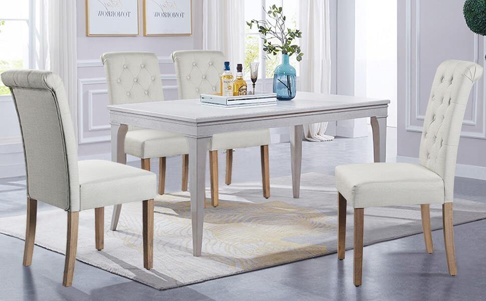 Yaheetech Esszimmerstühle mit hoher Rückenlehne – 2er-Set – Beige – 45,5 × 62 × 98,5 cm
