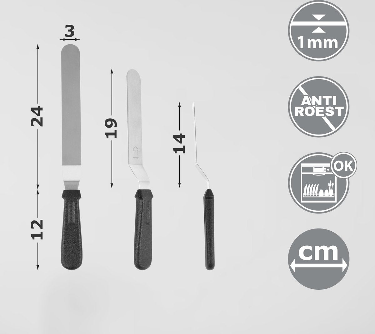 Chefarone Glasiermesser - Konditorei-Set - Tortenspatel - Palettenmesser - 3er-Set