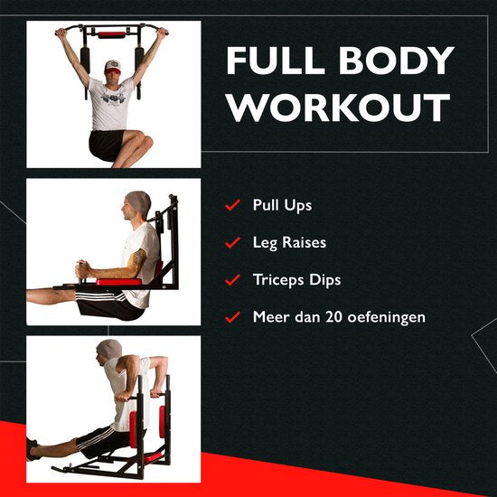Zoluko Professional Dip & Pull Up Bar Wandhalterung - 200kg Tragkraft - Dip Station - Inkl. E-Book - Einfache Montage - 2 in 1 Klimmzugstation und Dip Station für den Heimsport - Klimmzugstange Fitness - Dip Bars - Chin Up Bar - Schwarz/Rot
