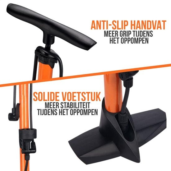 Strex Fahrradpumpe - Druckmesser - 11 Bar - Ballpumpe - Orange