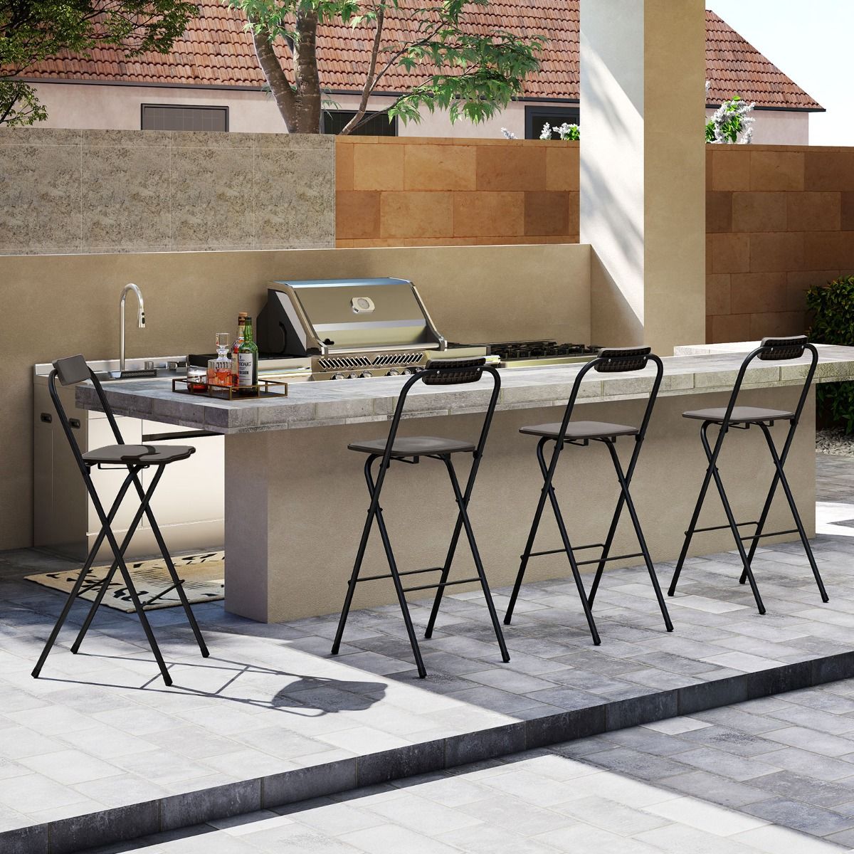 Coast Barhocker, 2er-Set – zusammenklappbar – mit Rückenlehne – grau und schwarz