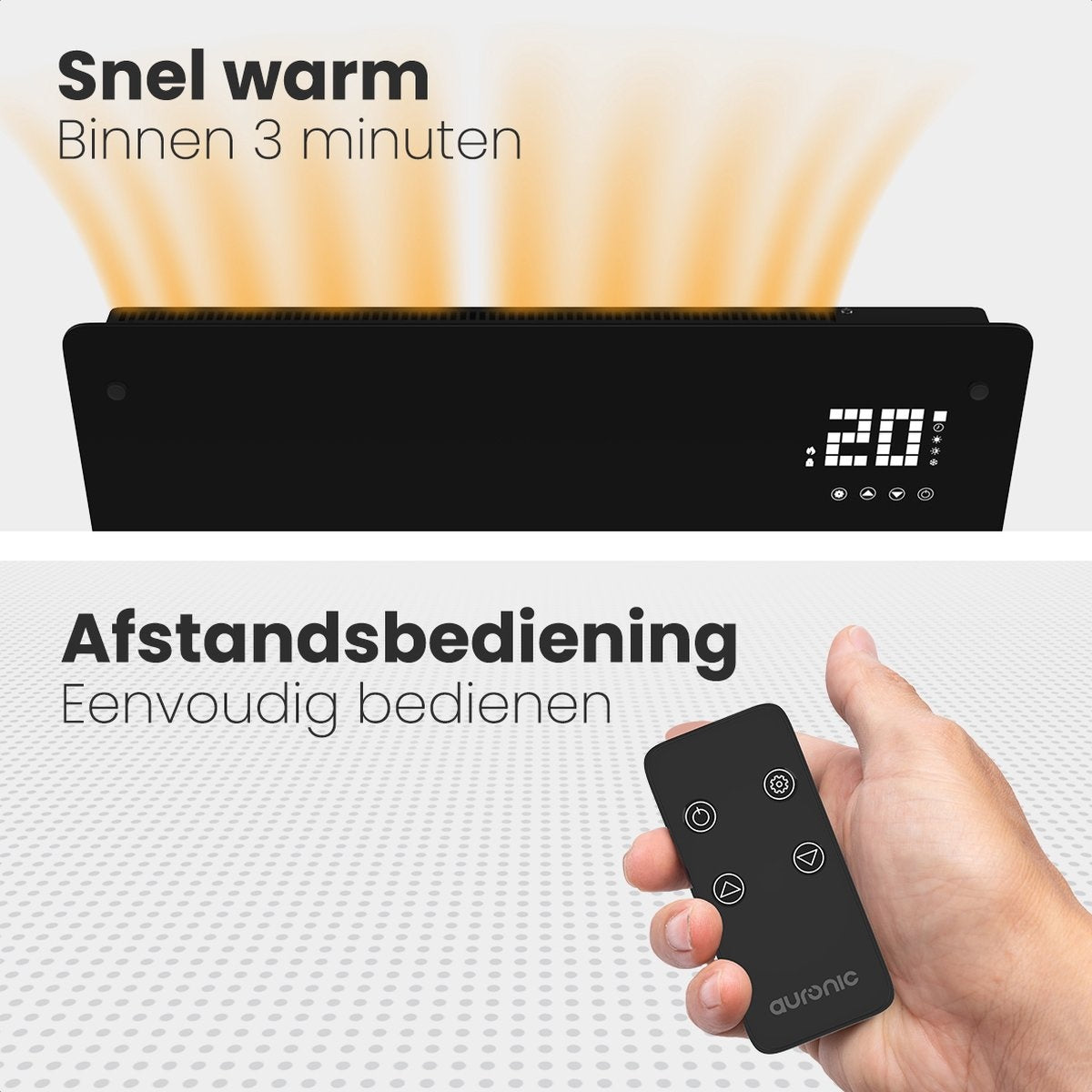 Auronic Elektroherd - Mit Thermostat und Fernbedienung - Bis zu 22 m3 - 2000 W - Schwarz
