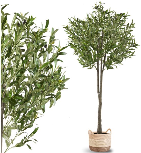 tectake® - Künstlicher Olivenbaum Oleand - Mediterrane Kunstpflanze mit realistischen Blättern und Oliven - Pflegeleicht und vielseitig einsetzbar - Inklusive stabilem Blumentopf - Höhe: 150 cm