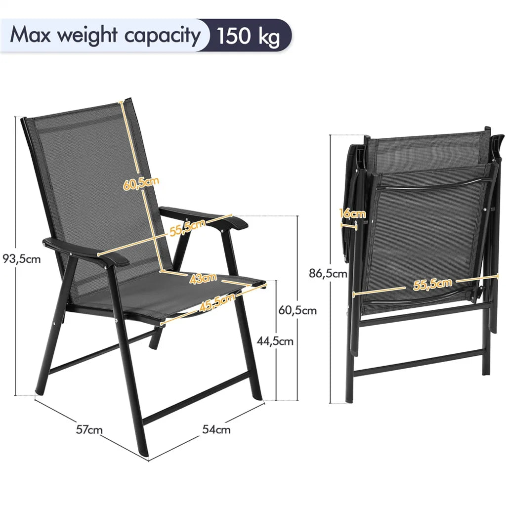 Yaheetech Gartenstühle 2er Set schwarz - klappbare hohe Rückenlehne - 54 x 57 x 93,5 cm