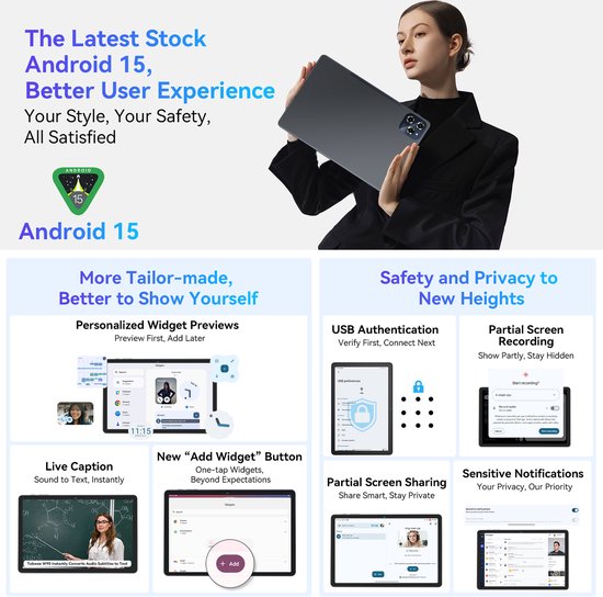 BESTTAB W90 Tablet – 11-Zoll-Tablet – 24 GB RAM – 256 GB ROM – 8000 mAh – Android 15 – WLAN 6 – Touchscreen-Tablet – Dual-SIM-Karte – Grau