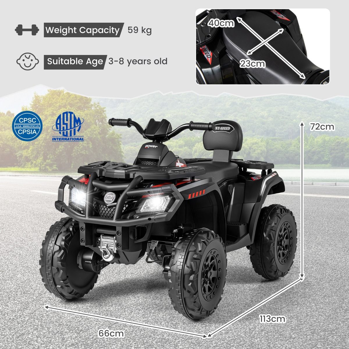 Coast Elektro-Kinderquad – 2 Sitze – 4 Motoren – schwarz