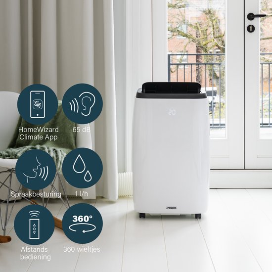 Princess 352900 – Mobile Klimaanlage – Klimaanlage mit Fernbedienung und App – Touchscreen – 80 m³ – 9000 BTU – Weiß