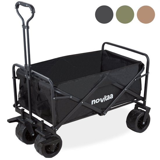 Novitaa Bolderkar faltbar - Starker Rahmen - Dickere Räder mit Bremse - 150KG Tragfähigkeit - 100L Kapazität - Waschbares Polyester - Schwarz