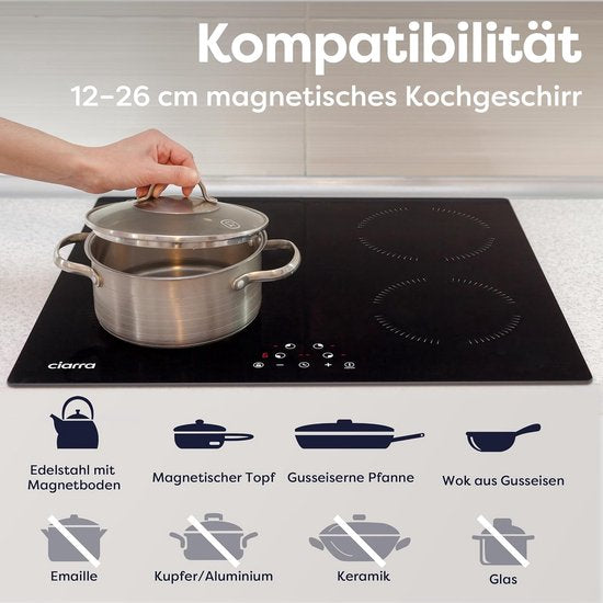 CIARRA CABBIH4-A – 60 cm Einbau-Induktionskochfeld mit 4 Kochzonen – 6000 Watt