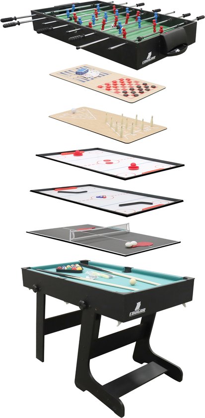 Cougar 16-in-1-Multispieltisch – Schwarzer Spieltisch mit 16 Spielen – Inklusive Zubehör – Für Kinder und Erwachsene