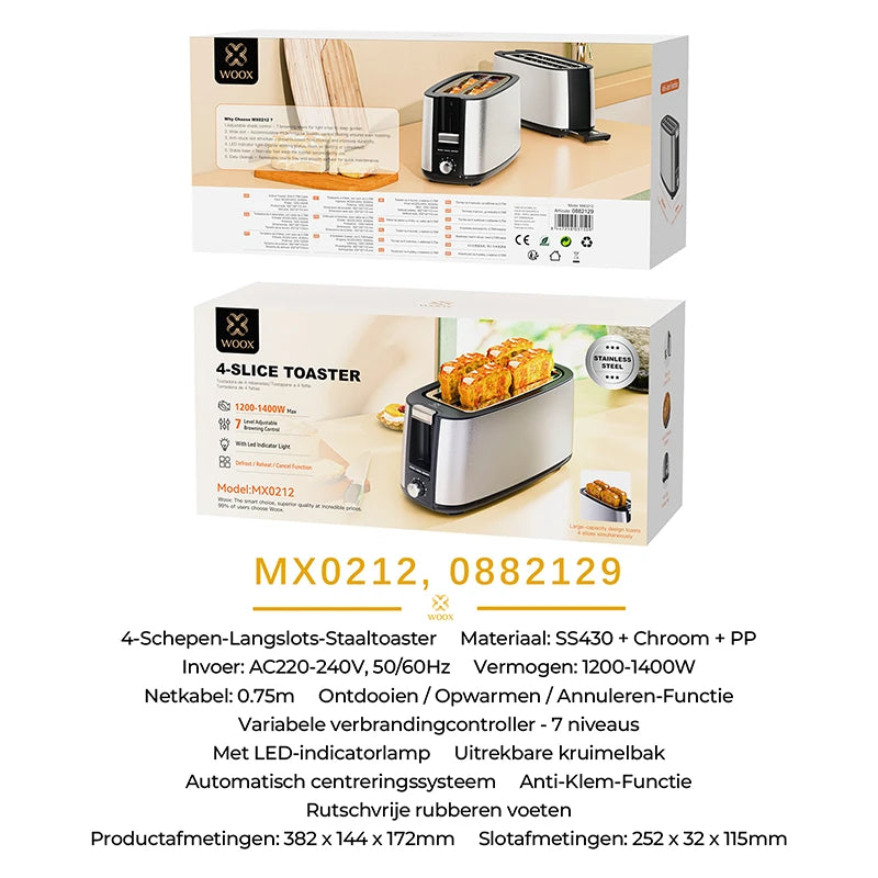 WOOX MX0212 Toaster – 4 Scheiben – Edelstahl