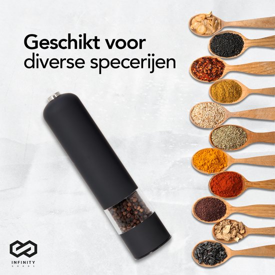 Infinity Goods Elektrisches Pfeffer- und Salzmühlen-Set - Pfeffermühle - Salzmühle - Einstellbares Mahlwerk - Gewürzmühle - Schwarz