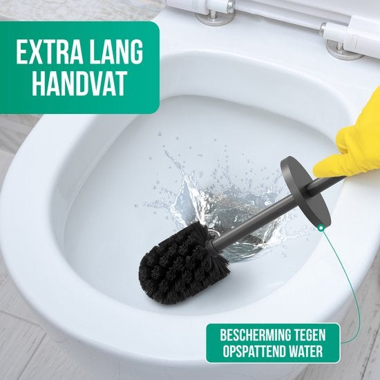 Avalo Toilettenbürste mit Halter - Freistehend - Edelstahl Schwarz - Toilettenbürste mit Halter