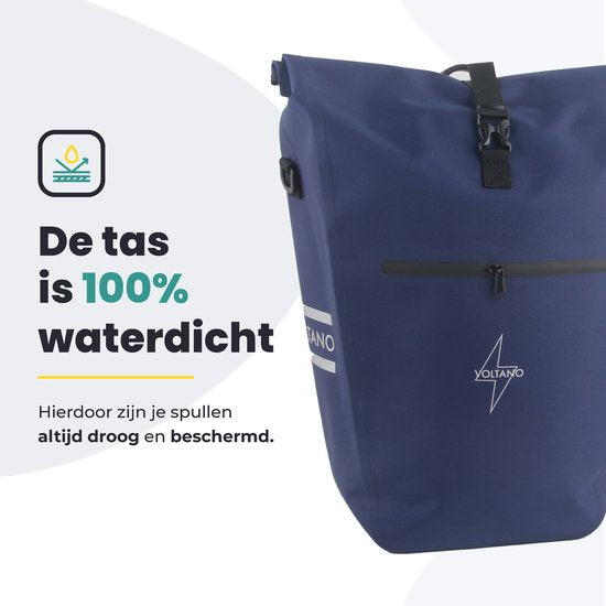 Voltano Luxe E-Bike Gepäcktasche 28L - Marineblau - Gepäckträgertasche mit Laptop-Fach - 100% wasserdicht - mit Schultergurt