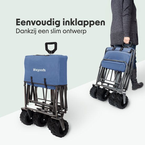 LifeGoods Wagon - faltbar - 80KG Tragfähigkeit - 94L - waschbares Polyester - Blau
