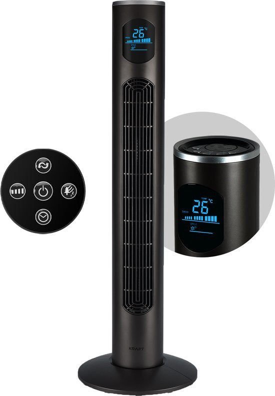 KRAFT Turmventilator - Leiser Standventilator - 97 cm - Anthrazit