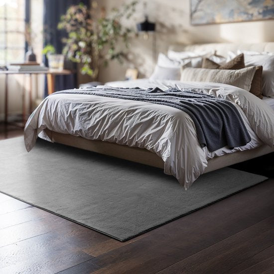 tectake® Kurzflorteppich - 120 x 170 cm - Grau - Teppich für Wohnzimmer, Schlafzimmer, Esszimmer - Pflegeleicht und waschbar - Rutschfeste Unterlage - Allergikerfreundlich - Verschiedene Größen und Farben