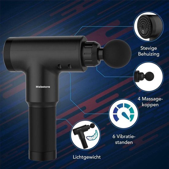 Mobstore Massagepistole - LCD elektrische Touch Massagepistole - Massagegerät - Sportmassage - Professioneller Einsatz - Muskelerholung & Muskelentspannung - Stressabbau - Leise und stark - Lange Batterie - Professionelle Massagepistole - Massagepistole