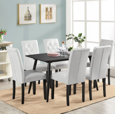 Yaheetech Esszimmerstühle, 2er-Set – Weiß – 45,5 x 60,5 x 98 cm – Hohe Rückenlehne, Kunstleder