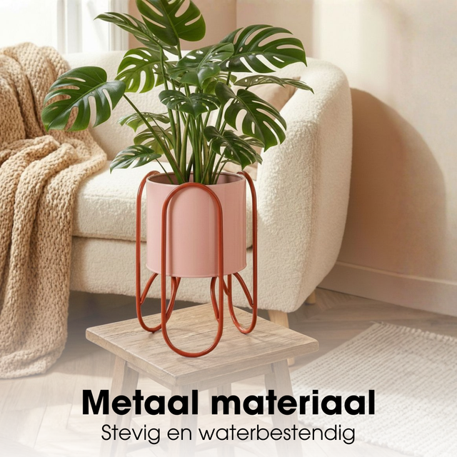 Mica Decorations Donau Blumentopf auf Ständer, groß – 1 Stück – 25 x 22 x 45 cm – Eisen – Rosa