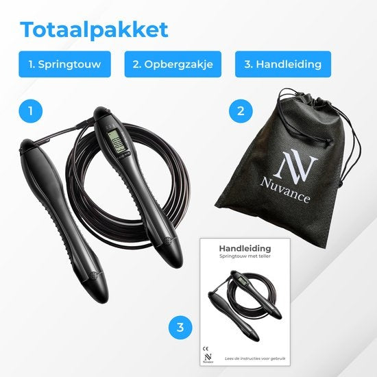 Nuvance - Professionelles Sportsprungseil mit Zähler - einstellbar - Erwachsene und Kinder - Springseil - Speedrope