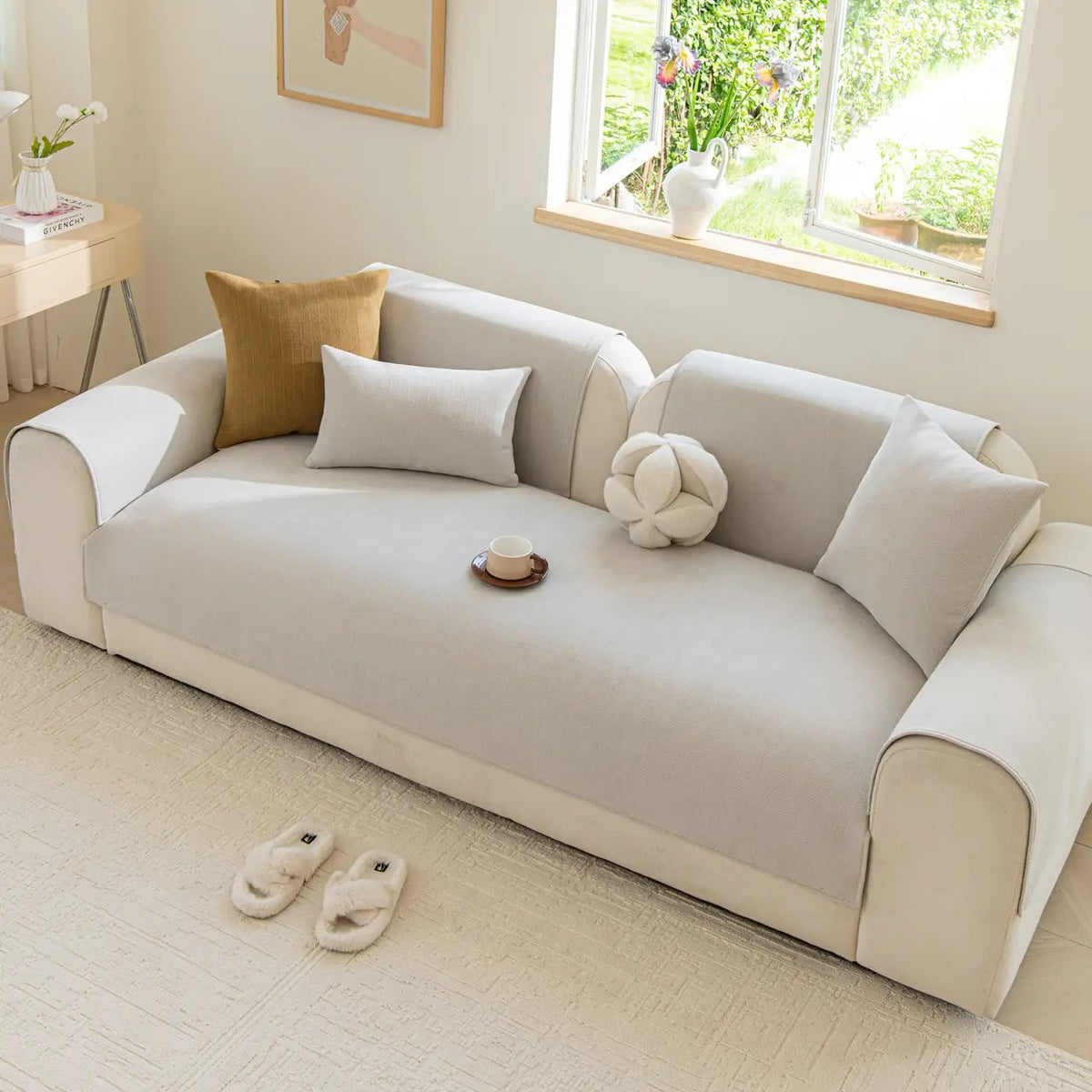 Ochama rutschfester Sofabezug für den Sitzbereich – 110 x 210 cm – Beige
