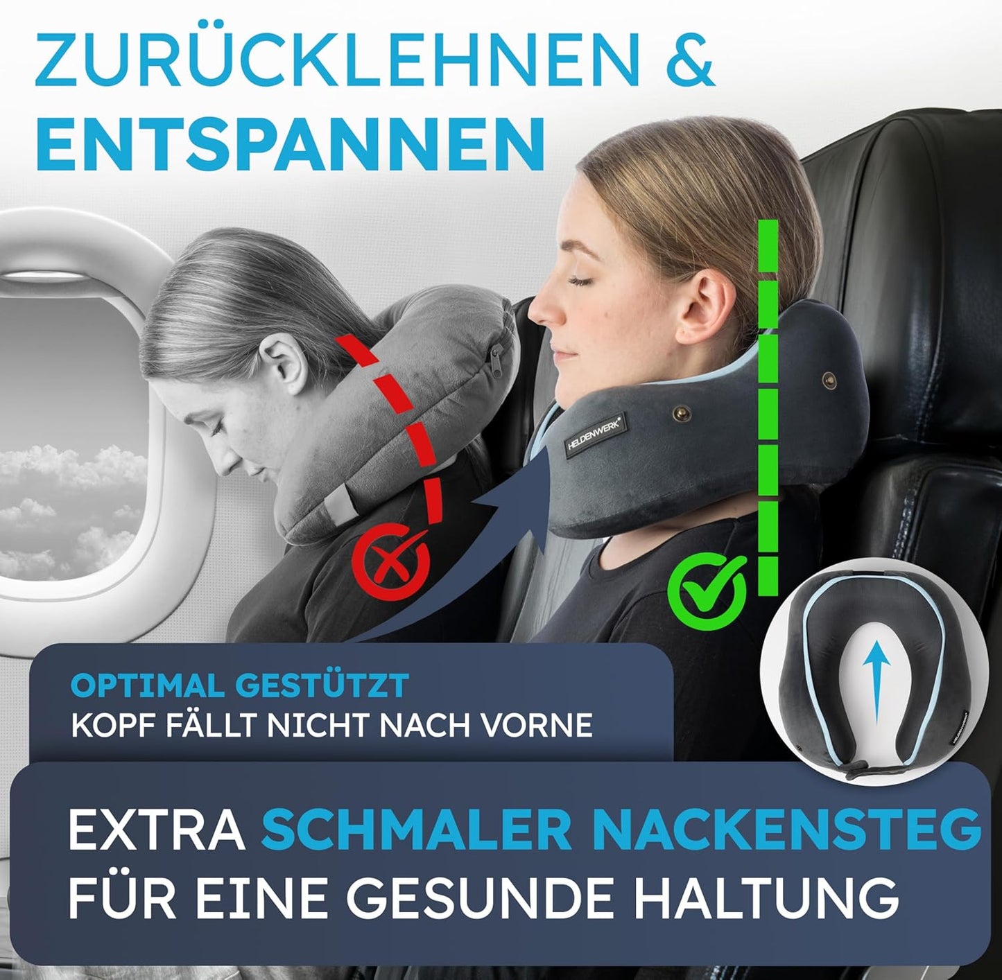 Heroism Nackenkissen - Waschbar - 6-fach verstellbar - Dunkelgrau
