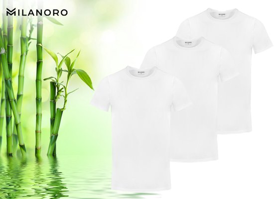 Milanoro - 3er-Set weiche Bambus-Shirts - Weiß - Größe XXL - Atmungsaktiv und bequem für den täglichen Gebrauch