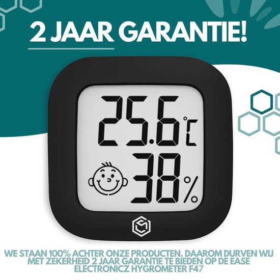 Ease Electronicz Hygrometer - Wetterstation - Luftfeuchtigkeitsmesser - Thermometer für Innenräume - inkl. Batterie und Klebestreifen