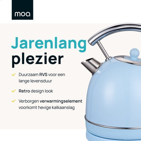 MOA Retro-Wasserkocher - Pastellblau - Elektrisch - Edelstahl - EK4TBL