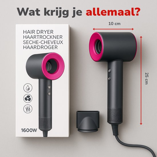 Alpina Ionen-Haartrockner 1600 W – Haartrockner mit 3 Heizstufen – Haartrockner mit Cool-Shot-Funktion und Selbstreinigungsfunktion – Haartrockner mit 360°-Magnet-Aufsatz – Ionen-Technologie – Grau