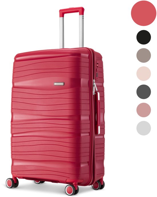 SKYCASES Travelin' Charm - 28-inch großer Reisekoffer - Zahlenschloss - 41x24x69 cm - 98L - Leicht, wasserdicht & langlebig - Rot