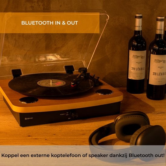 Denver VPL230 Retro Plattenspieler - Bluetooth - USB Aufnahme - 3 Geschwindigkeiten - Lautsprecher - Holz