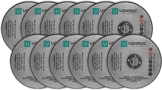 VONROC Trennscheiben-Satz - Ø 76 mm - 12 Stück - für VONROC AG507DC und universell kompatibel