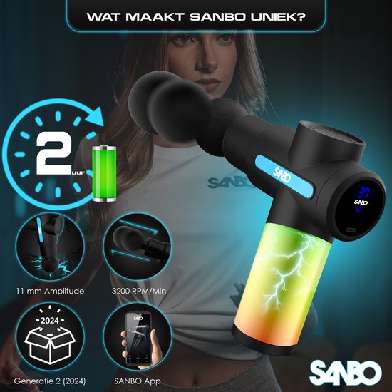 Sanbo Massage Gun Mini Gen 2 - Mit 5 Aufsätzen und 6 Stufen - Sport- und Entspannungsmassagegerät - Massage Gun - Professional - Schwarz