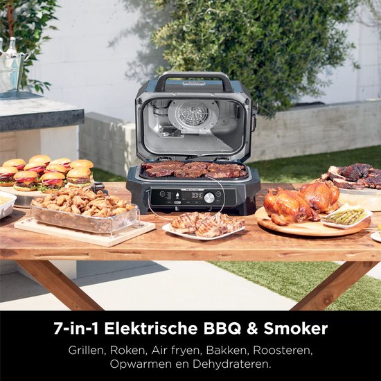 Ninja Woodfire Pro Connect XL – 7-in-1-Elektro-Smart-BBQ-Grill und Smoker – inklusive digitalem Fleischthermometer – Connect-App – OG901EU